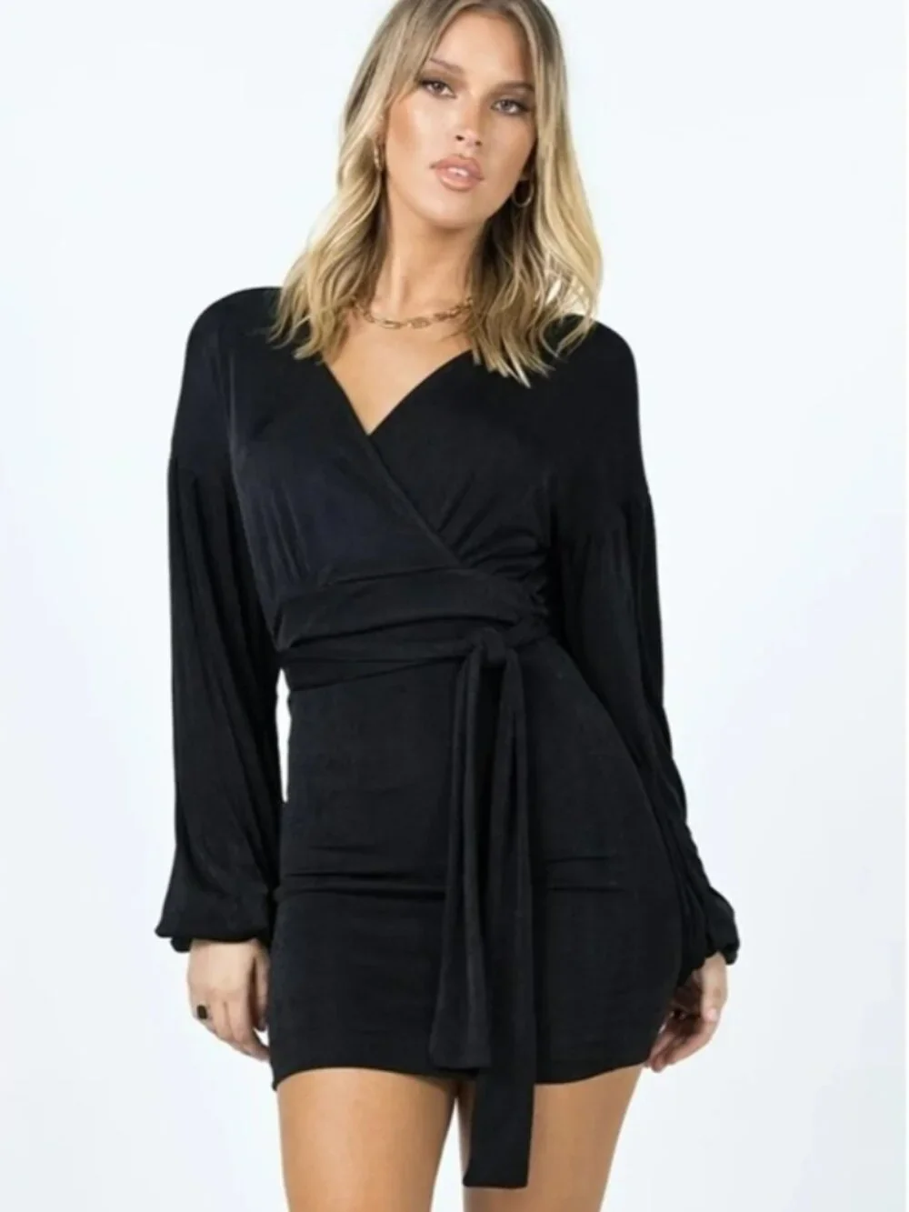 PRINCESS POLLY Jasmine Mini Black Wrap Dress Size 6